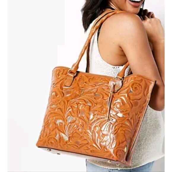 Patricia Nash Adeline 10th Edition Hand Cutout Tooled Leather Tote Bag 🤎 - Picture 3 of 13